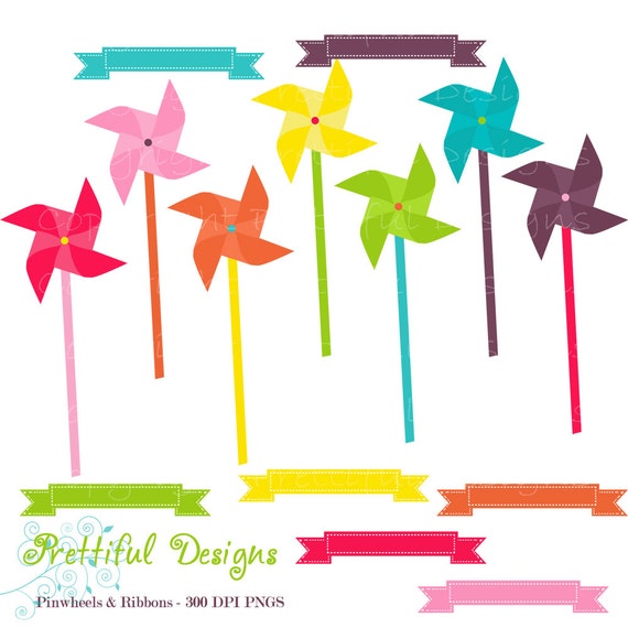 Clip Art Pinwheel Ribbon Digital Scrapbooking Rainbow Hue Commercial Use Girly Rainbow (467) Il_570xn