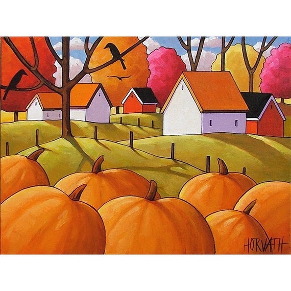 PAINTING ORIGINAL Folk Art Autumn Orange by SoloWorkStudio on Etsy