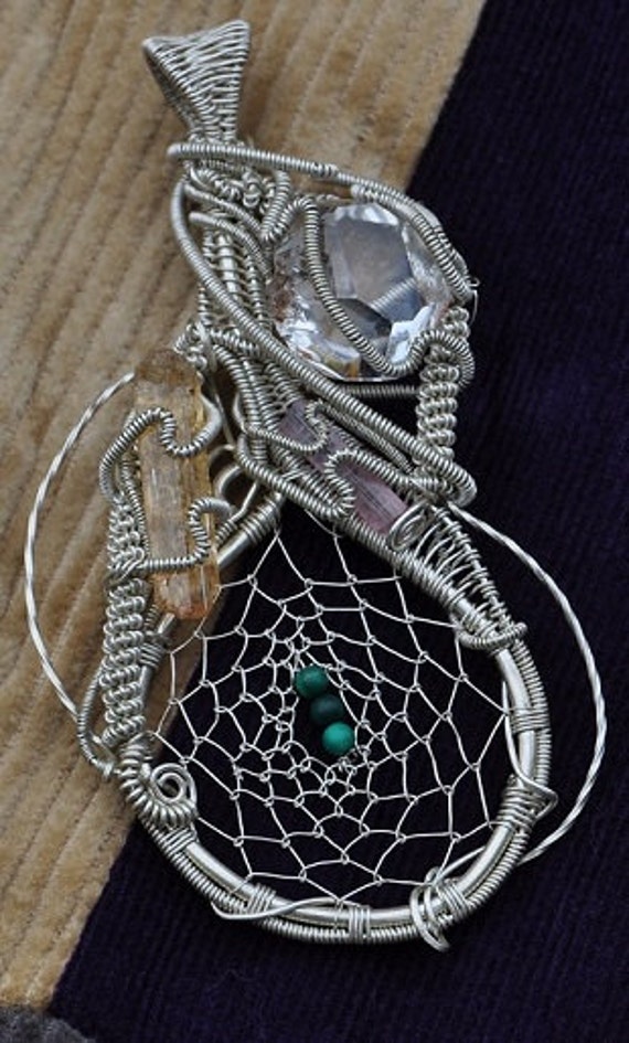 Wire wrapped dream catcher pendant