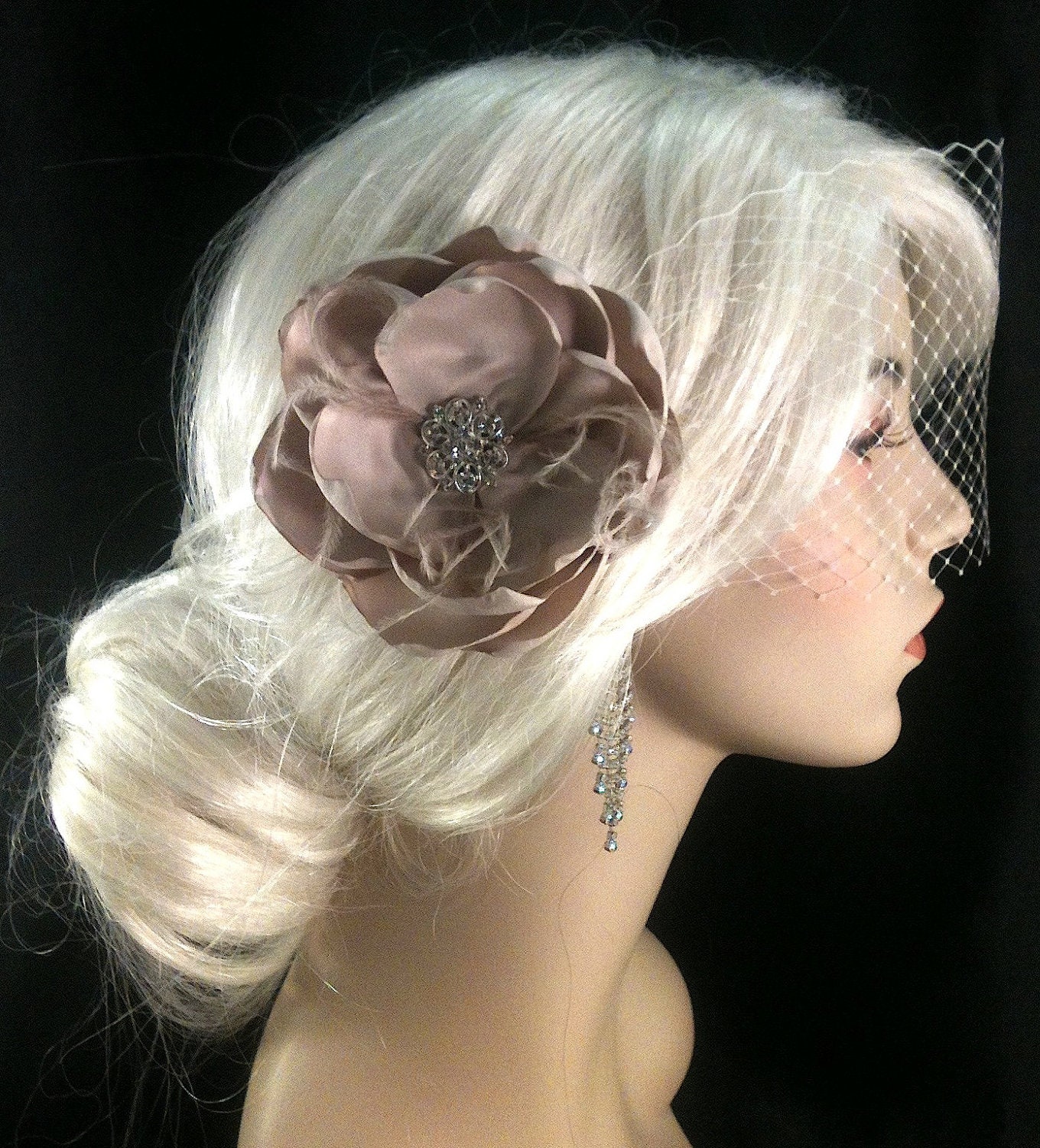 Handmade Champagne or Ivory Bridal Flower Fascinator with