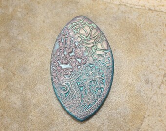 Turquoise Pendant Bronze Light Blue Green Unique Floral Pendant Polymer Clay Art Bead