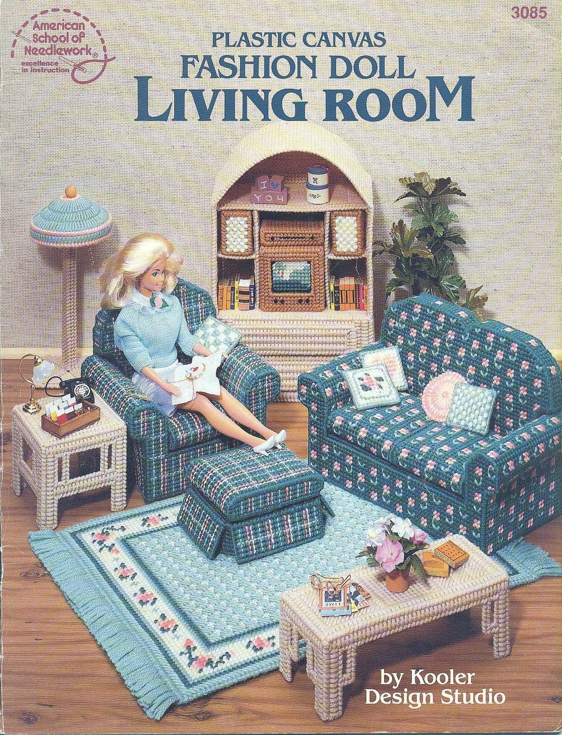 Plastic Canvas Fashion Doll Living Room Barbie Furniture