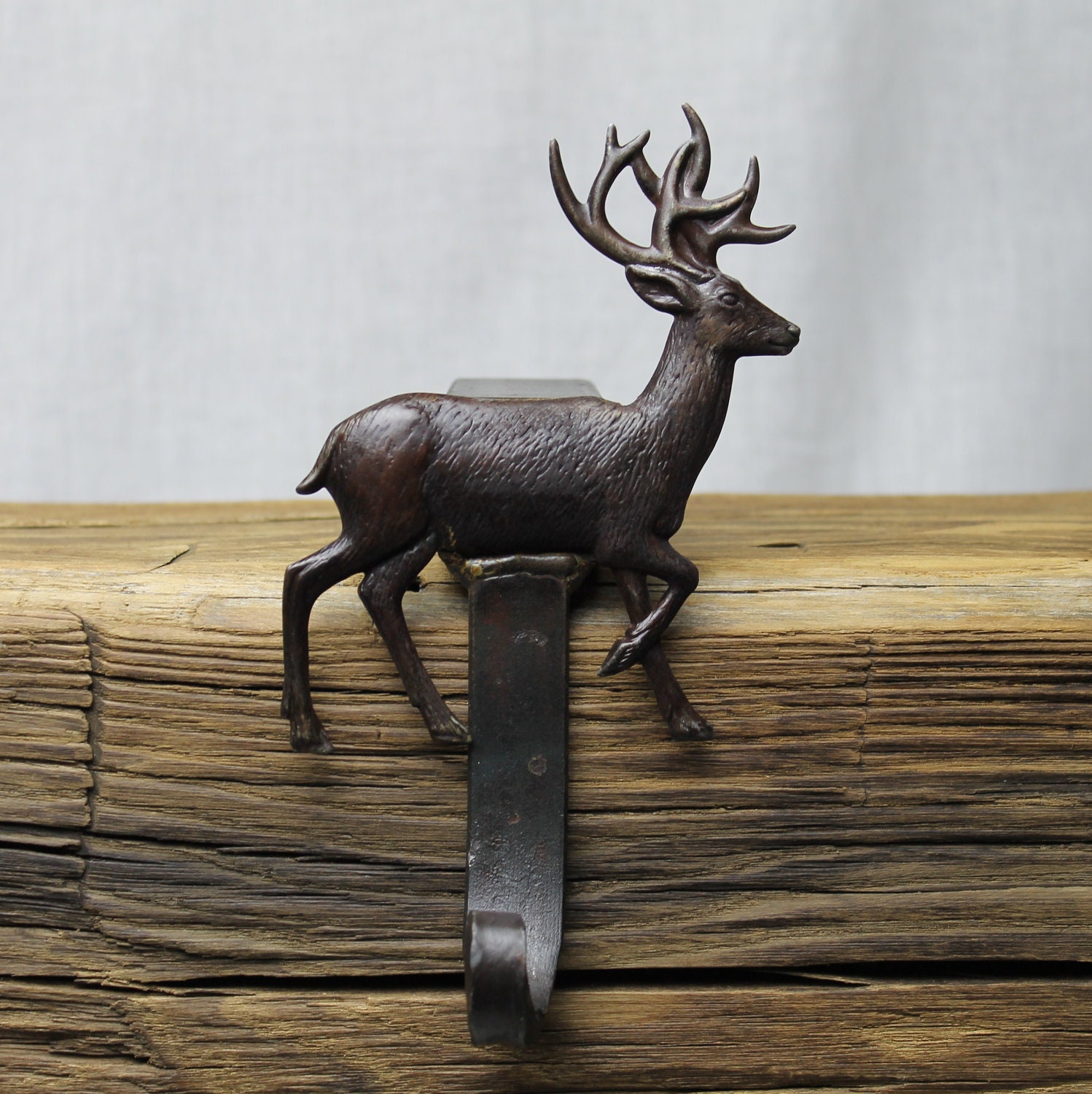 Deer Christmas Stocking Hanger,Holder-Forged Iron-Weighs 2 1/2 lbs.