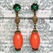 Vintage Dangle Earrings ... Green And Orange Glass Clipon