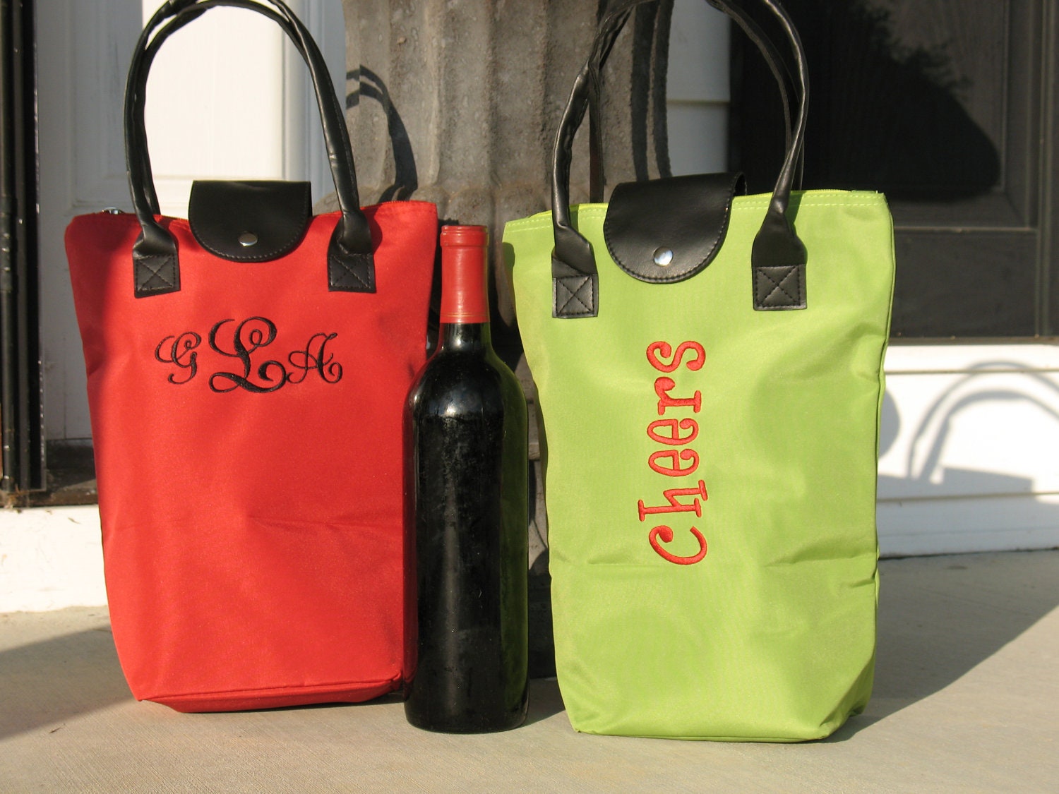 Personalized Wine Tote Bag-RED or GREEN by kozykidzboutique