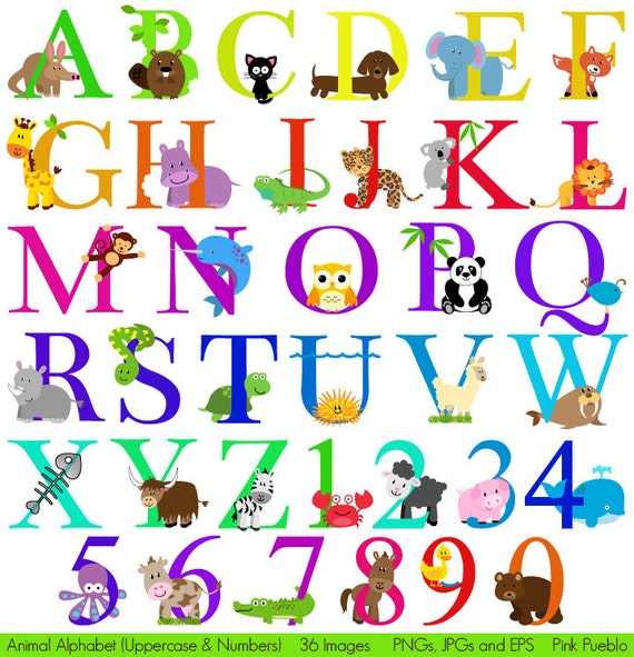 Animal Alphabet Font with Safari Jungle Zoo Animals by PinkPueblo