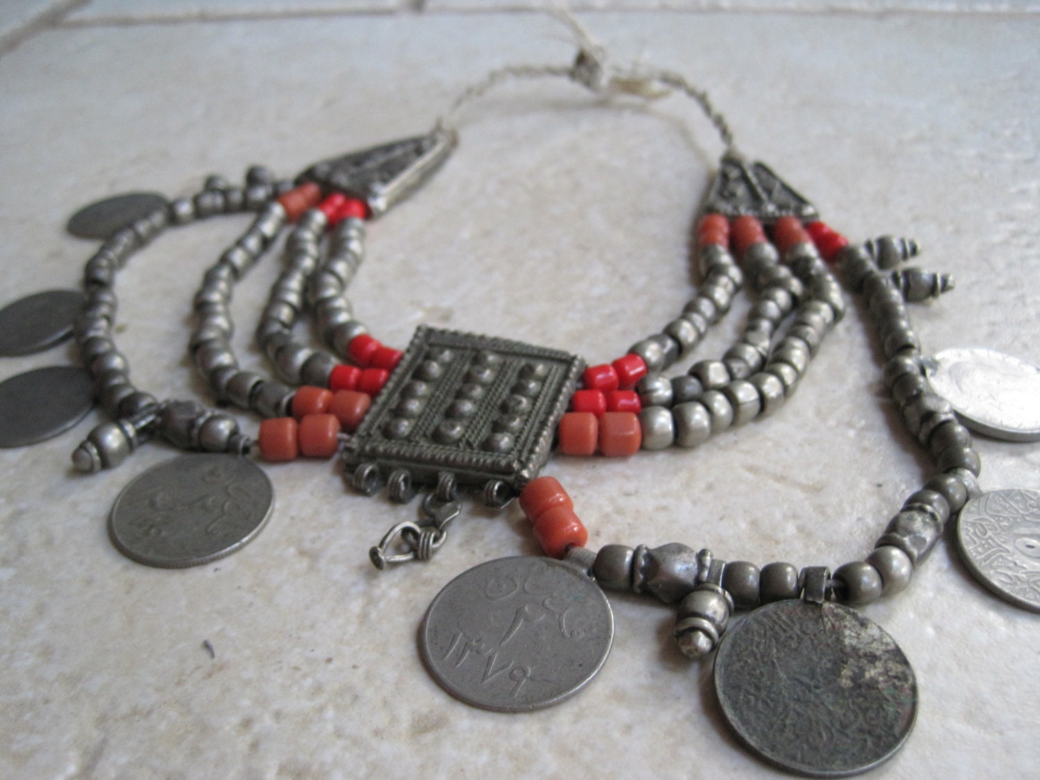 Vintage Bedouin Necklace Saudi Arabian Necklace with Coins