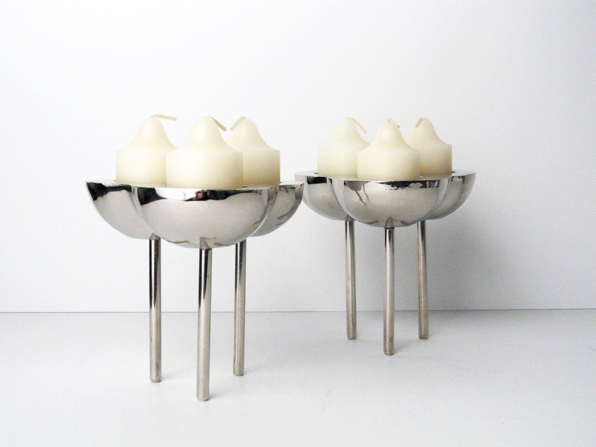 Modernist Chrome Candle Holders Late MidCentury Modern