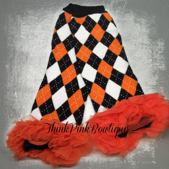 Halloween Baby leg warmers,orange white and black leg warmers,haloween leg warmers,leg warmers. by ThinkPinkBows