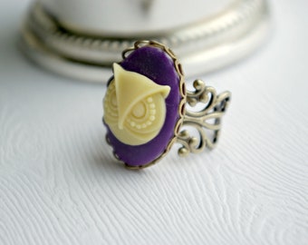 X-Grande Purple Buttery Ivory Owl Ring