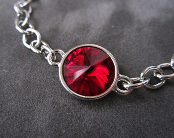 Silver July Birthstone Bracelet, Ruby Bracelet Swarovski Crystal Birthstone Jewelry, Red Bracelet, Mother's Jewelry