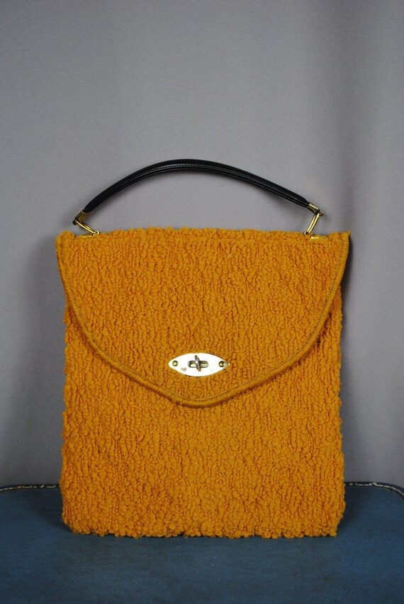 70s FUNKY Mustard Yellow CARPET Handbag. by LaPouleNoire on Etsy