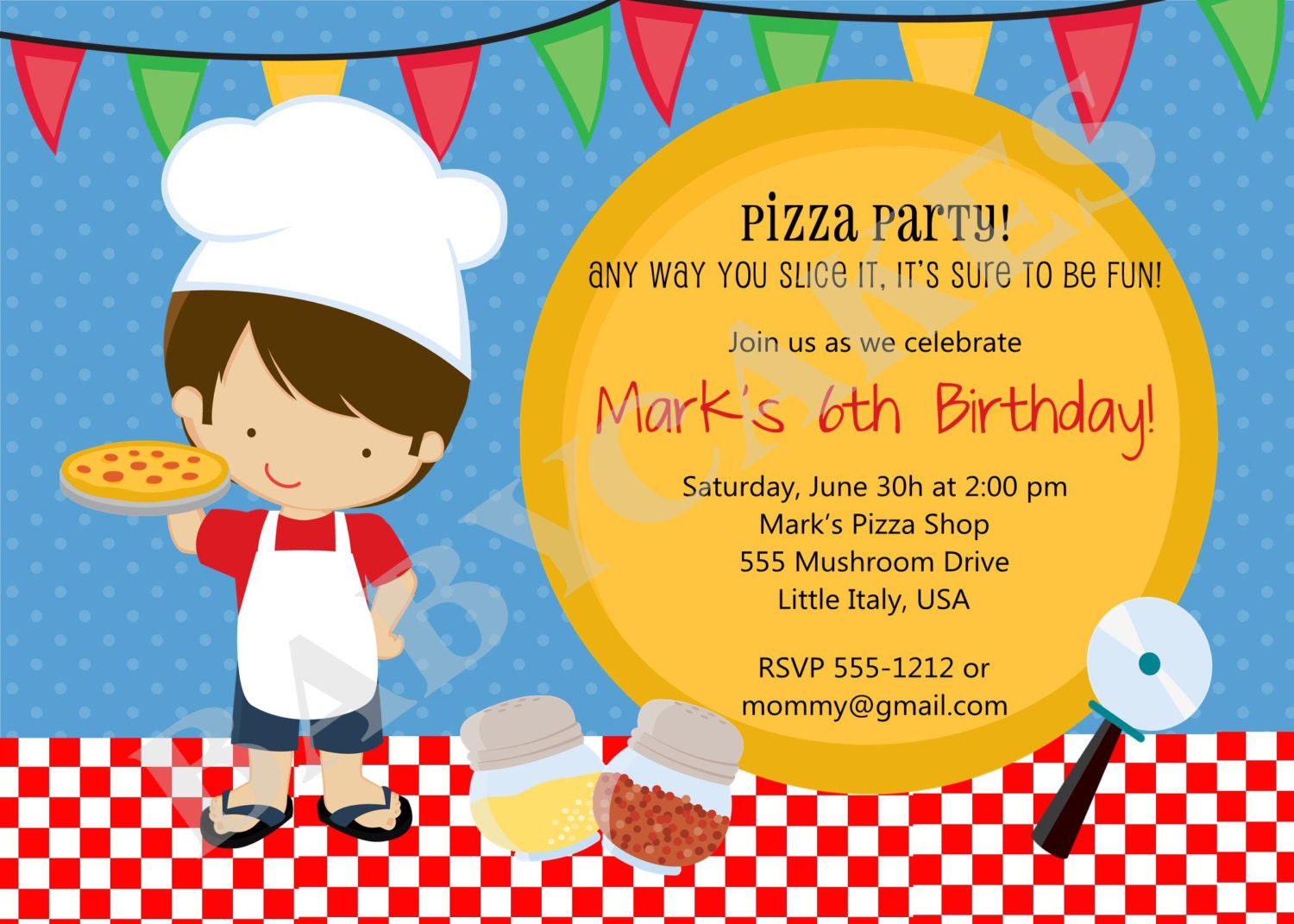  Pizza Party Birthday Invitation Boy DIY Print Your by 