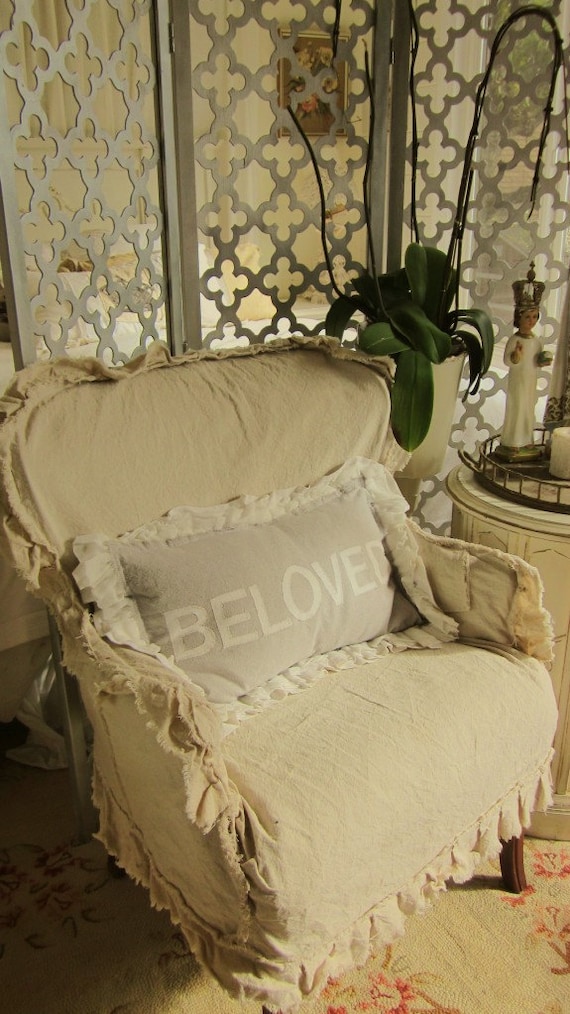 Items similar to shabby chic vintage slip covered chair on Etsy