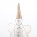 Soft sculpture - Black & White guardian angel With white wings Wearing Gray - Beige with gold dots pointed hat - handmade fabric doll