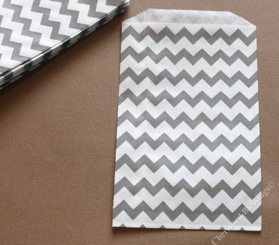 Wedding Favor Bags 20 Gray Grey Chevron Candy Buffet Kids Birthday Baby Shower Favors Circus Carnival Popcorn paper goods w/ straw flags Il_570xn