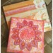 SIX Boho Medallion Sunburst Scroll Print Raspberry Lilac Orange Glittery Handcut Mini All Occasion Note Cards