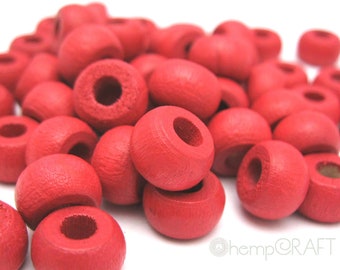 Wood Beads, Fuschia Pink, Hemp Macrame Beads, Wood Crow Beads 6x10mm - Large Hole Beads - 50pc