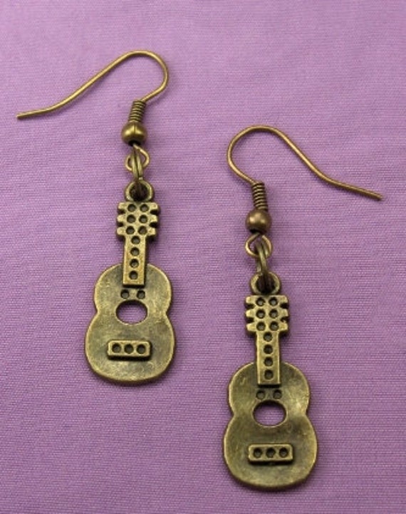 Lovely Bronze Guitar Earrings Retro Classical Punk by galaxyplace
