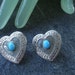 Vintage 1" Silvertone and Light Turquoise Beaded Heart Pierced Earrings