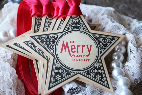 Merry and bright vintage gift tags - set of 6 Il_570xn