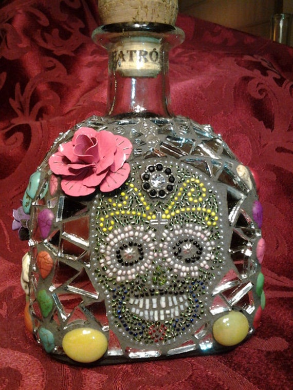 Day of the Dead Patron Bottle Sugar Skull Design