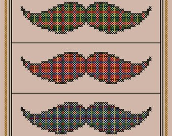 THREE PLAID MUSTACHES Cross Stitch Chart