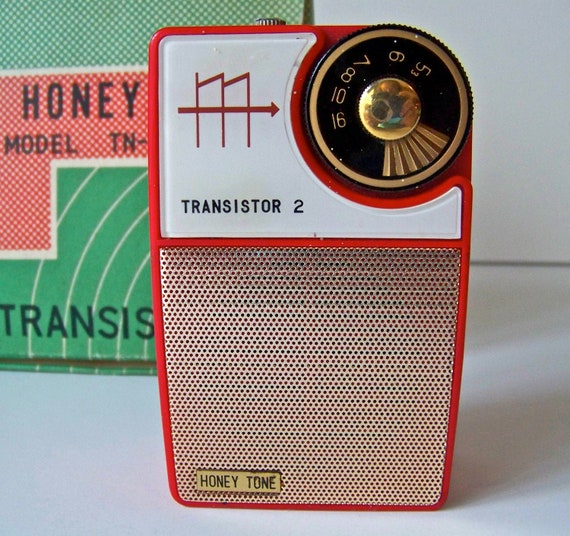 Vintage Red Transistor Radio 1960s in Original Box
