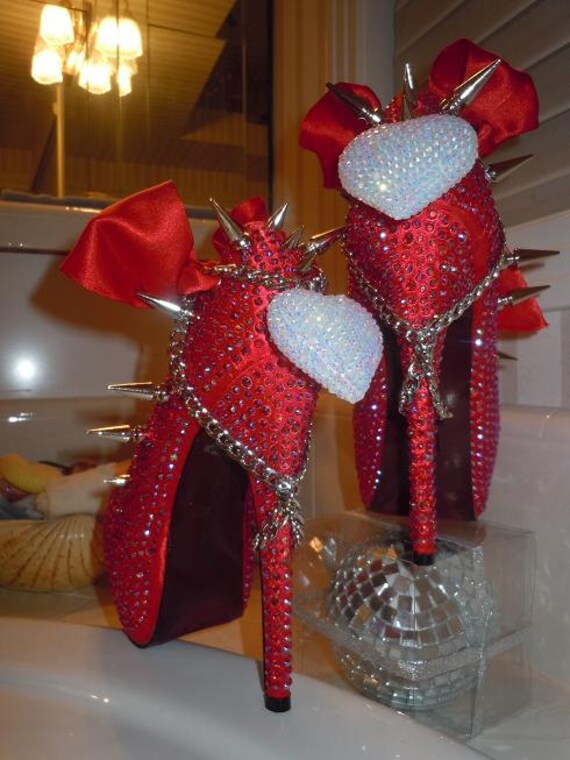 red studded high heels
