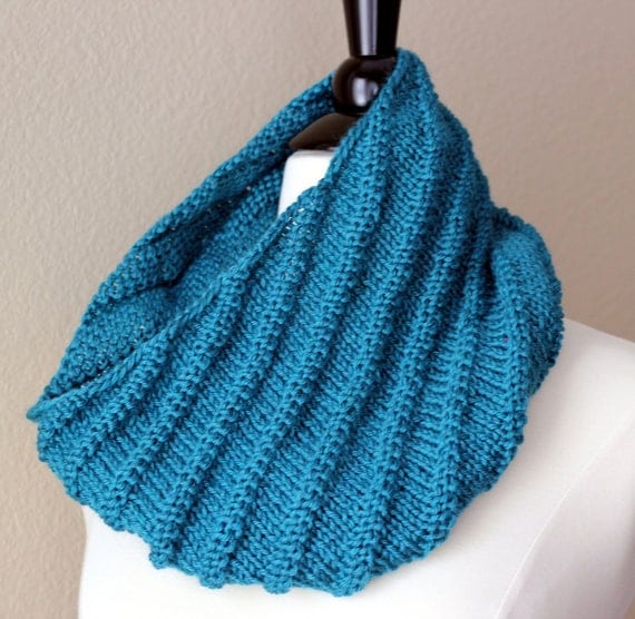 Teal Cowl Scarf with Diagonal Reversible Rib Ready by lilyogini