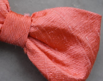 Bow Tie in Coral Silk - self tying, pre-tied adjustable or clip on for men or boys - ring bearer outfit, wedding ties