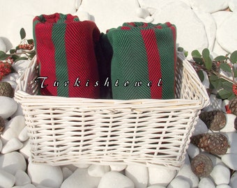Christmas Colors-Turkishtowel-Soft-Highest Quality,Pure Organic Cotton,Hand Woven,Bath Towel or Sarong-Red,Green,Black