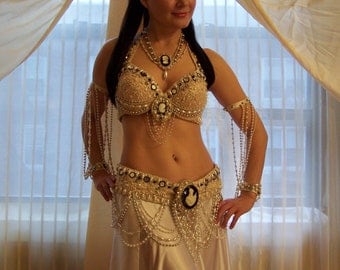 Antique lace, cameos and pearls belly dance costume