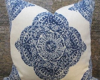 Designer Pillow Cover Lumbar, 16 x 16, 18 x 18, 20 x 20, 22 x 22, Euro JR Mani Indigo