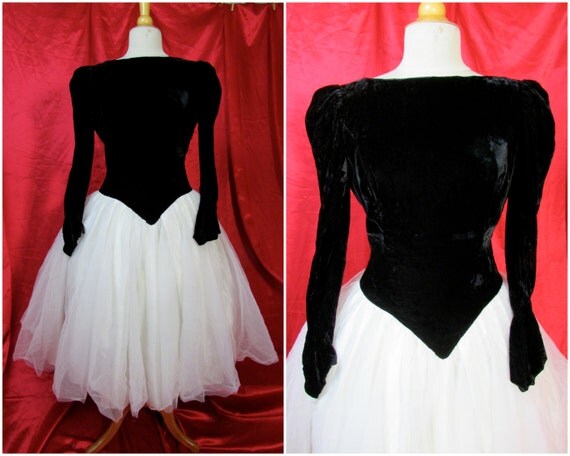 Vintage 80s Tutu Party Prom Dress 1980s Black & White Full