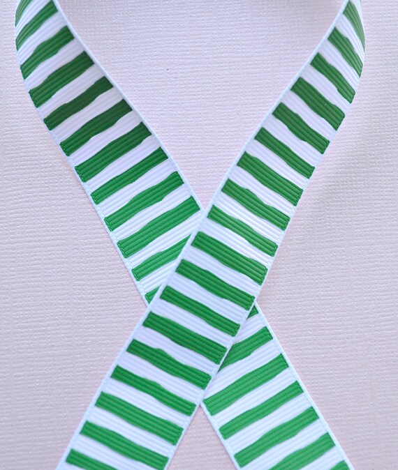 Green and white wonky stripes on 7/8" grosgrain ribbon- CHristmas/ST Patricks day Il_570xn