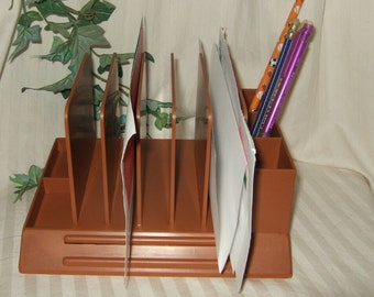 Vintage desk organizer Atomic Retro Max Klein plastic desk organizer Brown office storage butterscotch desk letter holder 60s desk decor
