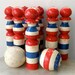 HUGE 9 Vintage FRENCH SKITTLES and 2 Balls Pins Red White and Blue Exceptional Set