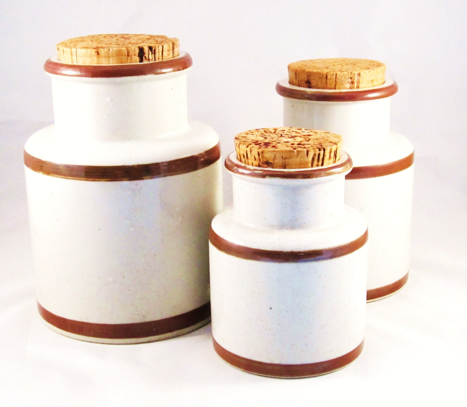 Vintage Stoneware Canisters Crock with Cork Set of 3 by ReArcade
