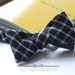 Mens Bow Tie, black and white fabric with black linen on reverse, self tie, freestyle for men.