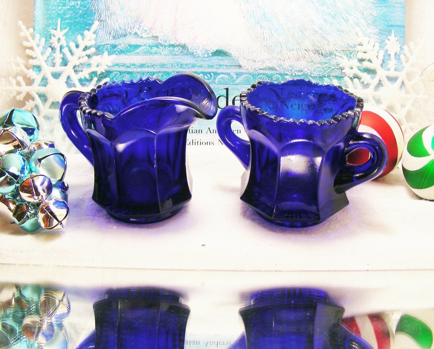 Vintage Cobalt Blue Sugar Bowl and Creamer Set