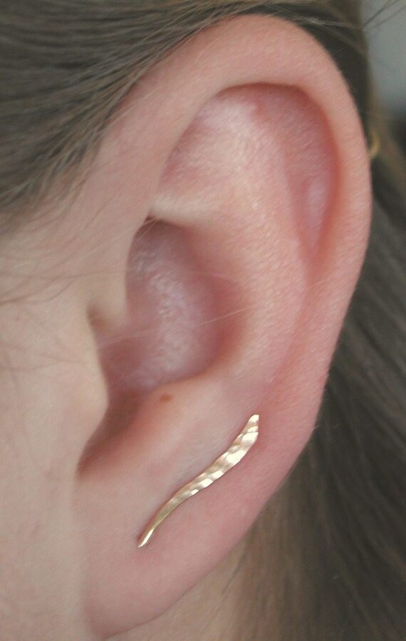 Earring Pin Wave Hand Hammered or Smooth Mini 14k Gold