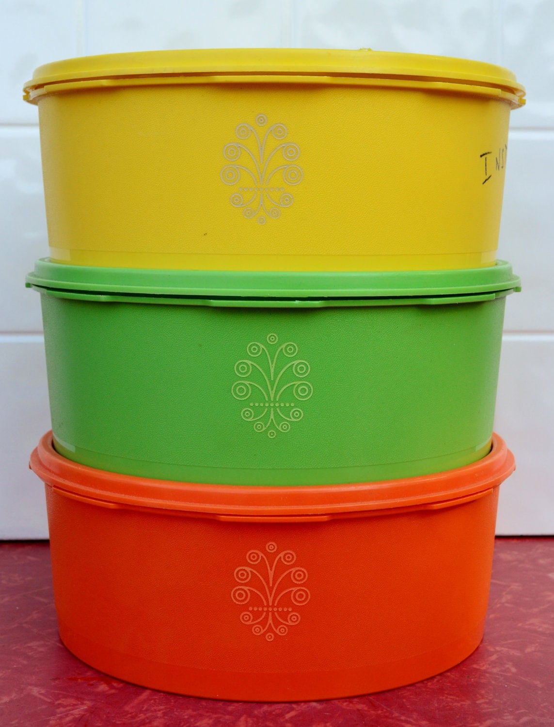 Tupperware Canisters Stackable Servalier Storage Yellow Orange