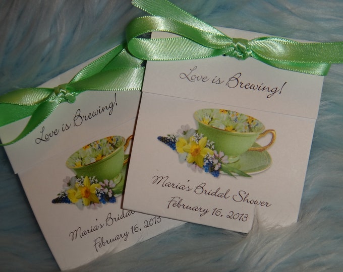 Green Springtime Teacup Tea Bag Bridal Shower Wedding Party Favors Christmas in July CIJ