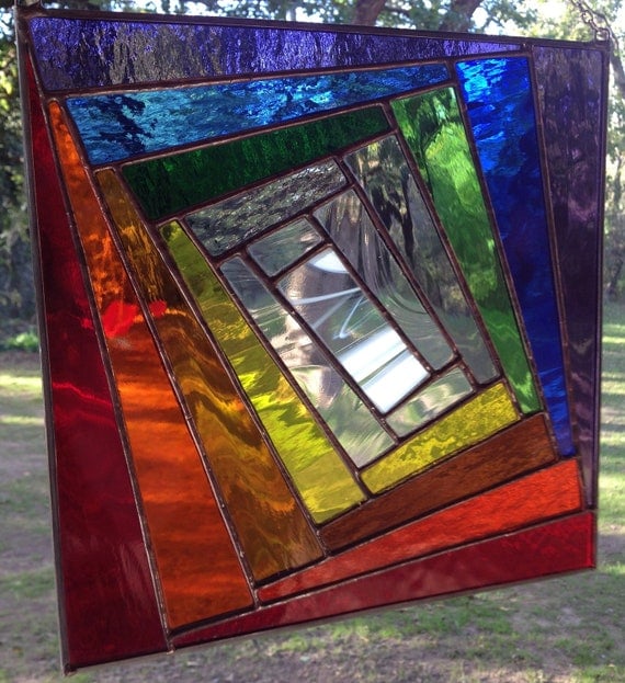 Stained Glass Panel Colorful Geometric Storm