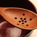 Wooden colander spoon hand carved from Black Cherry wood