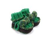 Hand Knitted Baby Booties - Green and Brown, 6 - 9 months