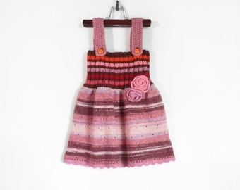 Knitted Girl Dress - Red Tones, 3 - 4 years