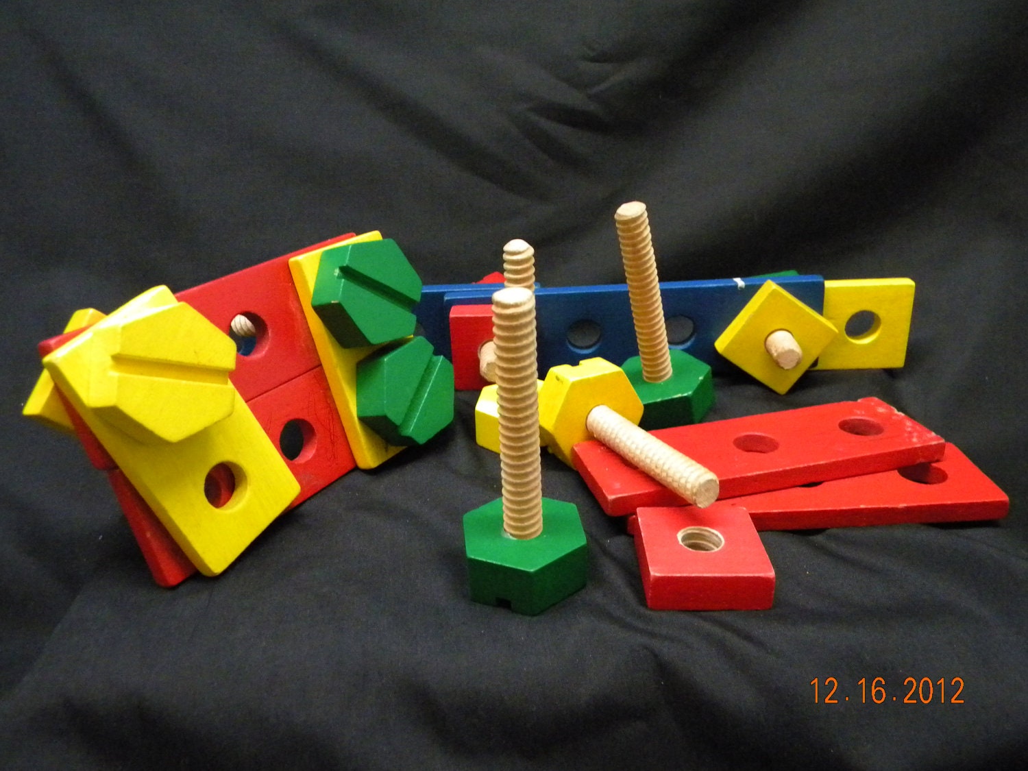 Wooden Toys Nuts and Bolts Red Yellow Green Blue supplies