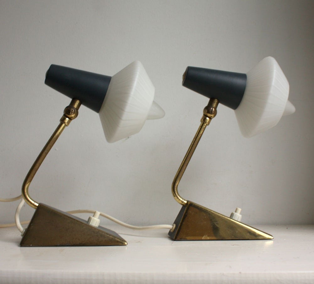 Vintage Lamps. Pair of Quirky Midcentury Small Bedside Lamps